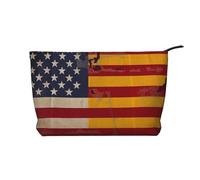 VTCTOASY Makeup Bag for Women Aniaml Camouflage Green Cosmetic Bag Large Capacity Portable Makeup Organizer Bags Corduroy Travel Toiletry Bag Cute Aesthetic Zipper Makeup Pouch, American Spain Flag,