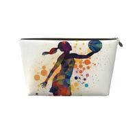 VTCTOASY Makeup Bag for Women Basketball Girl Pattern Travel Cosmetic Bag Large Capacity Portable Makeup Organizer Bags PU Leather Waterproof Toiletry Bag Cute Aesthetic Zipper Makeup Pouch, Gold, One