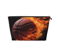 VTCTOASY Makeup Bag for Women Basketball On Fire Travel Cosmetic Bag Large Capacity Portable Makeup Organizer Bags PU Leather Waterproof Toiletry Bag Cute Aesthetic Zipper Makeup Pouch, Gold, One Size