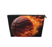 VTCTOASY Makeup Bag for Women Basketball On Fire Travel Cosmetic Bag Large Capacity Portable Makeup Organizer Bags PU Leather Waterproof Toiletry Bag Cute Aesthetic Zipper Makeup Pouch, Silver, One