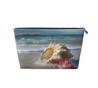 VTCTOASY Makeup Bag for Women Beach Conch Seascape Travel Cosmetic Bag Large Capacity Portable Makeup Organizer Bags PU Leather Waterproof Toiletry Bag Cute Aesthetic Zipper Makeup Pouch, Silver, One