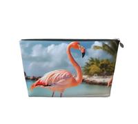 VTCTOASY Makeup Bag for Women Beach flamingo Travel Cosmetic Bag Large Capacity Portable Makeup Organizer Bags PU Leather Waterproof Toiletry Bag Cute Aesthetic Zipper Makeup Pouch, Silver, One Size