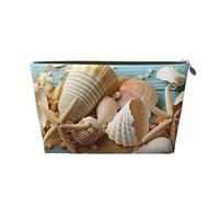 VTCTOASY Makeup Bag for Women Beach Theme Seashells Travel Cosmetic Bag Large Capacity Portable Makeup Organizer Bags PU Leather Waterproof Toiletry Bag Cute Aesthetic Zipper Makeup Pouch, Gold, One