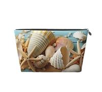 VTCTOASY Makeup Bag for Women Beach Theme Seashells Travel Cosmetic Bag Large Capacity Portable Makeup Organizer Bags PU Leather Waterproof Toiletry Bag Cute Aesthetic Zipper Makeup Pouch, Silver, One