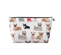 VTCTOASY Makeup Bag for Women Cute Chihuahua Pug Pattern Travel Cosmetic Bag Large Capacity Portable Makeup Organizer Bags PU Leather Waterproof Toiletry Bag Cute Aesthetic Zipper Makeup Pouch, Gold,