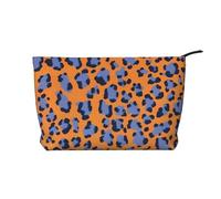 VTCTOASY Makeup Bag for Women Fallen leaves flying Cosmetic Bag Large Capacity Portable Makeup Organizer Bags Corduroy Travel Toiletry Bag Cute Aesthetic Zipper Makeup Pouch, Orange And Blue Leopard
