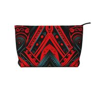 VTCTOASY Makeup Bag for Women Fallen leaves flying Cosmetic Bag Large Capacity Portable Makeup Organizer Bags Corduroy Travel Toiletry Bag Cute Aesthetic Zipper Makeup Pouch, Red And Black Ethnic
