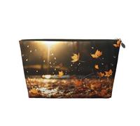 VTCTOASY Makeup Bag for Women Fallen leaves flying Travel Cosmetic Bag Large Capacity Portable Makeup Organizer Bags PU Leather Waterproof Toiletry Bag Cute Aesthetic Zipper Makeup Pouch, Gold, One