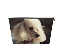 VTCTOASY Makeup Bag for Women French Poodle Travel Cosmetic Bag Large Capacity Portable Makeup Organizer Bags PU Leather Waterproof Toiletry Bag Cute Aesthetic Zipper Makeup Pouch, Silver, One Size