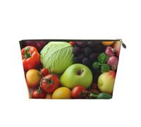 VTCTOASY Makeup Bag for Women Fresh Fruits and Vegetables Travel Cosmetic Bag Large Capacity Portable Makeup Organizer Bags PU Leather Waterproof Toiletry Bag Cute Aesthetic Zipper Makeup Pouch, Gold,