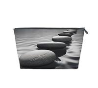 VTCTOASY Makeup Bag for Women Grey Zen Stones Picture Travel Cosmetic Bag Large Capacity Portable Makeup Organizer Bags PU Leather Waterproof Toiletry Bag Cute Aesthetic Zipper Makeup Pouch, Silver,