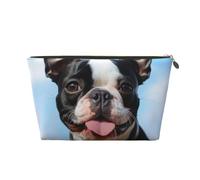 VTCTOASY Makeup Bag for Women Lovely Boston Terrier Travel Cosmetic Bag Large Capacity Portable Makeup Organizer Bags PU Leather Waterproof Toiletry Bag Cute Aesthetic Zipper Makeup Pouch, Gold, One