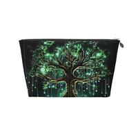 VTCTOASY Makeup Bag for Women Magical Green Tree Travel Cosmetic Bag Large Capacity Portable Makeup Organizer Bags PU Leather Waterproof Toiletry Bag Cute Aesthetic Zipper Makeup Pouch, Silver, One