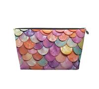 VTCTOASY Makeup Bag for Women Mermaid scales background Travel Cosmetic Bag Large Capacity Portable Makeup Organizer Bags PU Leather Waterproof Toiletry Bag Cute Aesthetic Zipper Makeup Pouch, Silver,
