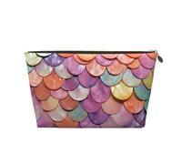VTCTOASY Makeup Bag for Women Mermaid scales background Travel Cosmetic Bag Large Capacity Portable Makeup Organizer Bags PU Leather Waterproof Toiletry Bag Cute Aesthetic Zipper Makeup Pouch, Gold,
