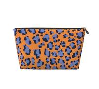 VTCTOASY Makeup Bag for Women Orange and blue leopard print Travel Cosmetic Bag Large Capacity Portable Makeup Organizer Bags PU Leather Waterproof Toiletry Bag Cute Aesthetic Zipper Makeup Pouch,