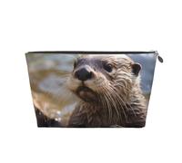VTCTOASY Makeup Bag for Women Otter Playing in The Water Travel Cosmetic Bag Large Capacity Portable Makeup Organizer Bags PU Leather Waterproof Toiletry Bag Cute Aesthetic Zipper Makeup Pouch,