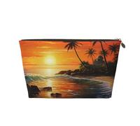 VTCTOASY Makeup Bag for Women Palm Tree Sun Landscape Travel Cosmetic Bag Large Capacity Portable Makeup Organizer Bags PU Leather Waterproof Toiletry Bag Cute Aesthetic Zipper Makeup Pouch, Gold, One