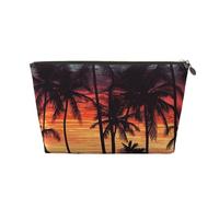 VTCTOASY Makeup Bag for Women Palm trees at sunset Travel Cosmetic Bag Large Capacity Portable Makeup Organizer Bags PU Leather Waterproof Toiletry Bag Cute Aesthetic Zipper Makeup Pouch, Gold, One