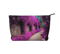 VTCTOASY Makeup Bag for Women Rainbow Pencil Cosmetic Bag Large Capacity Portable Makeup Organizer Bags Corduroy Travel Toiletry Bag Cute Aesthetic Zipper Makeup Pouch, Purple Floral Blooming Path,