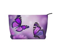 VTCTOASY Makeup Bag for Women Rainbow Pencil Cosmetic Bag Large Capacity Portable Makeup Organizer Bags Corduroy Travel Toiletry Bag Cute Aesthetic Zipper Makeup Pouch, Purple Flower Butterflies, One