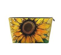 VTCTOASY Makeup Bag for Women Shine like a sunflower Travel Cosmetic Bag Large Capacity Portable Makeup Organizer Bags PU Leather Waterproof Toiletry Bag Cute Aesthetic Zipper Makeup Pouch, Silver,