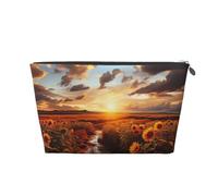 VTCTOASY Makeup Bag for Women Sunset over sunflower field Travel Cosmetic Bag Large Capacity Portable Makeup Organizer Bags PU Leather Waterproof Toiletry Bag Cute Aesthetic Zipper Makeup Pouch,