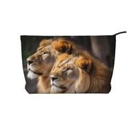 VTCTOASY Makeup Bag for Women Two Red Flamingos Cosmetic Bag Large Capacity Portable Makeup Organizer Bags Corduroy Travel Toiletry Bag Cute Aesthetic Zipper Makeup Pouch, Two Lions, One Size