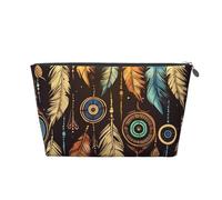 VTCTOASY Makeup Bag for Women Vintage Ethnic Tribal Feather Travel Cosmetic Bag Large Capacity Portable Makeup Organizer Bags PU Leather Waterproof Toiletry Bag Cute Aesthetic Zipper Makeup Pouch,
