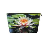 VTCTOASY Makeup Bag for Women water lily Travel Cosmetic Bag Large Capacity Portable Makeup Organizer Bags PU Leather Waterproof Toiletry Bag Cute Aesthetic Zipper Makeup Pouch, Gold, One Size