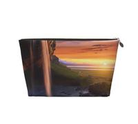 VTCTOASY Makeup Bag for Women Waterfall at Sunset Travel Cosmetic Bag Large Capacity Portable Makeup Organizer Bags PU Leather Waterproof Toiletry Bag Cute Aesthetic Zipper Makeup Pouch, Gold, One
