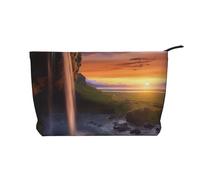 VTCTOASY Makeup Bag for Women Waterfalls on Krka River Cosmetic Bag Large Capacity Portable Makeup Organizer Bags Corduroy Travel Toiletry Bag Cute Aesthetic Zipper Makeup Pouch, Waterfall At Sunset,