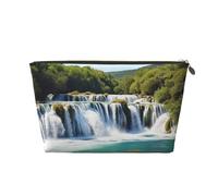 VTCTOASY Makeup Bag for Women Waterfalls on Krka River Travel Cosmetic Bag Large Capacity Portable Makeup Organizer Bags PU Leather Waterproof Toiletry Bag Cute Aesthetic Zipper Makeup Pouch, Gold,