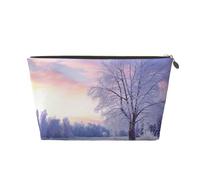 VTCTOASY Makeup Bag for Women winter landscape Travel Cosmetic Bag Large Capacity Portable Makeup Organizer Bags PU Leather Waterproof Toiletry Bag Cute Aesthetic Zipper Makeup Pouch, Gold, One Size