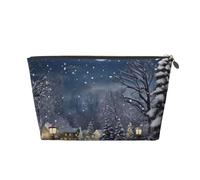 VTCTOASY Makeup Bag for Women Winter Snowing Night Travel Cosmetic Bag Large Capacity Portable Makeup Organizer Bags PU Leather Waterproof Toiletry Bag Cute Aesthetic Zipper Makeup Pouch, Gold, One
