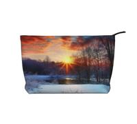 VTCTOASY Makeup Bag for Women Winter Sunrise sunset Landscape Cosmetic Bag Large Capacity Portable Makeup Organizer Bags Corduroy Travel Toiletry Bag Cute Aesthetic Zipper Makeup Pouch, Winter Sunrise