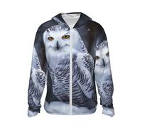 VTCTOASY Sun Protection Hoodie for Men Women Jacket UPF 50+ Long Sleeve Sun Shirts Arctic Owl Rash Guard Sun Shirt, Black, S