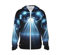 VTCTOASY Sun Protection Hoodie Jacket Long Sleeve Zip Ufo Spaceship Print Sun Shirt With Pockets For Men Women, Black, Large