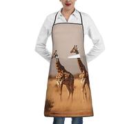 VTCTOASY Two Giraffe Running On The Barren Cooking Apron With Pockets Waterproof Adjustable Bib Apron With For Men Women Suitable For Home Kitchen Chef Grill Bistro Baking Bbq Apron, White, One size