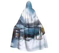VTCTOASY Winter Mountains Snow Scene Print Hooded Cloak Cape Wizard Tunic Halloween Cloak Cosplay Costume for Women, Black, One size