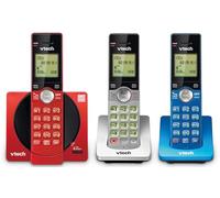 VTech 3-Handset Cordless Phone for Home with Caller ID/Call Waiting, Landline Phones, Illuminated Keypad, Full Duplex Speakerphone, ECO & Quiet Mode, Wall Mount | CS6919-3A (Red/Blue/Grey)