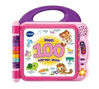 Vtech Baby My 100 Word Book Pink - Interactive Picture Book for Learning First Words with 12 Bilingual Pages in German English - For Children from 2-5 Years