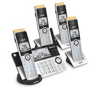 VTECH IS8151-4 Super Long Range 4 Handset Cordless Phone for Home with Answering Machine, 2300 ft Range, Call Blocking, Bluetooth, Headset Jack, Power Backup, Expandable to 12 HS, Silver/Black