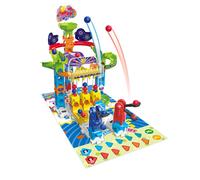 VTech Marble Rush Game Zone, Construction Toys for Kids, 12 Marbles and 62 Building Pieces, Marble Run Track Set with Red vs Blue Game Battle, 4 Games