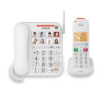VTech SN5147 Amplified Corded/Cordless Senior Phone with Answering Machine, Call Blocking, 90dB Extra-loud Visual Ringer, One-touch Audio Assist on Handset up to 50dB, White