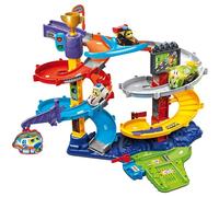 VTech Toot-Toot Drivers Twist & Race Tower, English | Five-level raceway builds as a dual ramp or twisting tower, with obstacles, switch tracks and trap doors. Ages 1-5