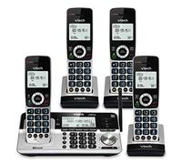 VTech VS113-4 Extended Range 4 Handset Cordless Phone for Home with Call Blocking, Connect to Cell Bluetooth, 2" Backlit Screen, Big Buttons, and Answering System, Silver & Black