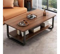 VTELGT Coffee Table, 2-Tier Wood Coffee Table with Large Tabletop, Open Storage Shelf, U-Shape Metal Side Support, Rounded Corners for Living Room Home Office,Walnut