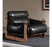 VTELGT Mid Century Armchair, Oiled Leather Lounge Chair, Accent Chair Tub Chair with Pads Soft Cushion, Solid Wood Frame for Living Room Bedroom Balcony Office, Jersey Style,Black