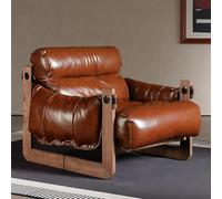 VTELGT Mid Century Armchair, Oiled Leather Lounge Chair, Accent Chair Tub Chair with Pads Soft Cushion, Solid Wood Frame for Living Room Bedroom Balcony Office, Jersey Style,Brown